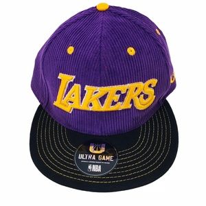 LA Lakers Purple & Gold Embroidered Corduroy SnapBack Hat New Ultra Game